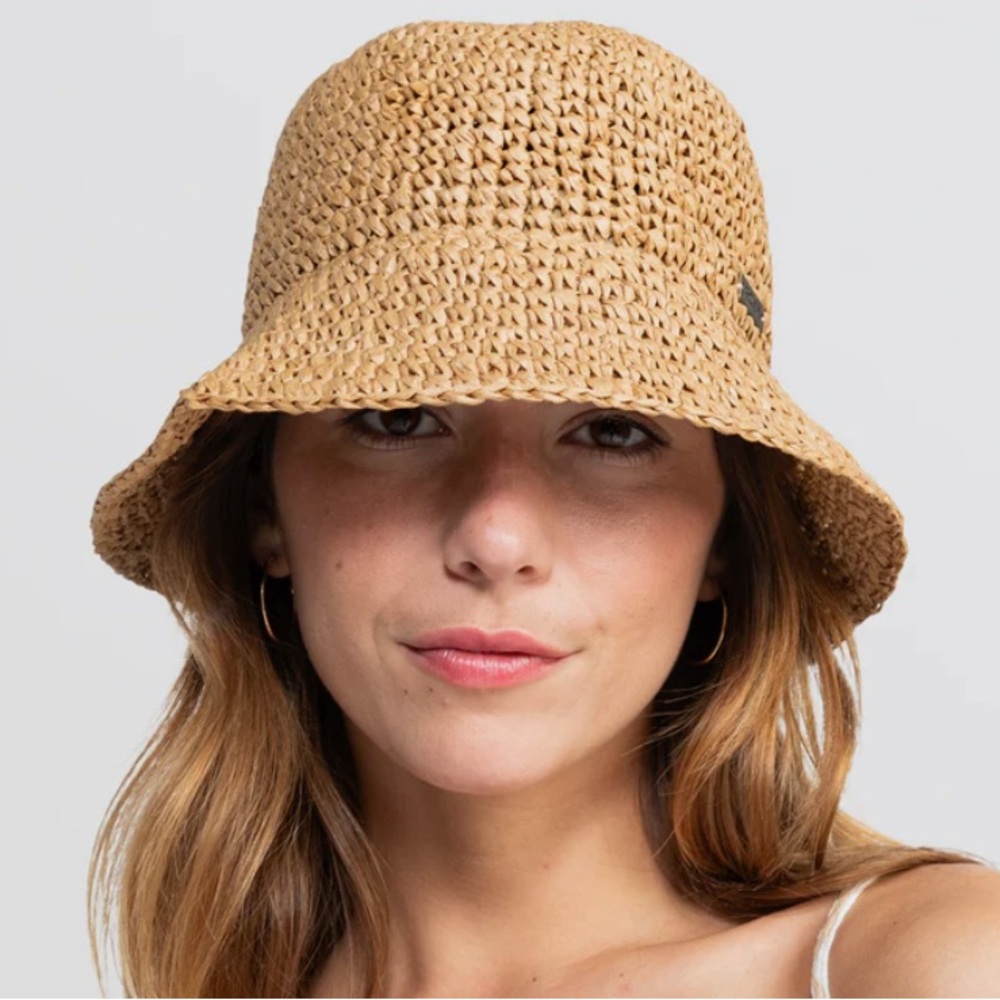 Roxy Tan Straw Bucket Hat S/M